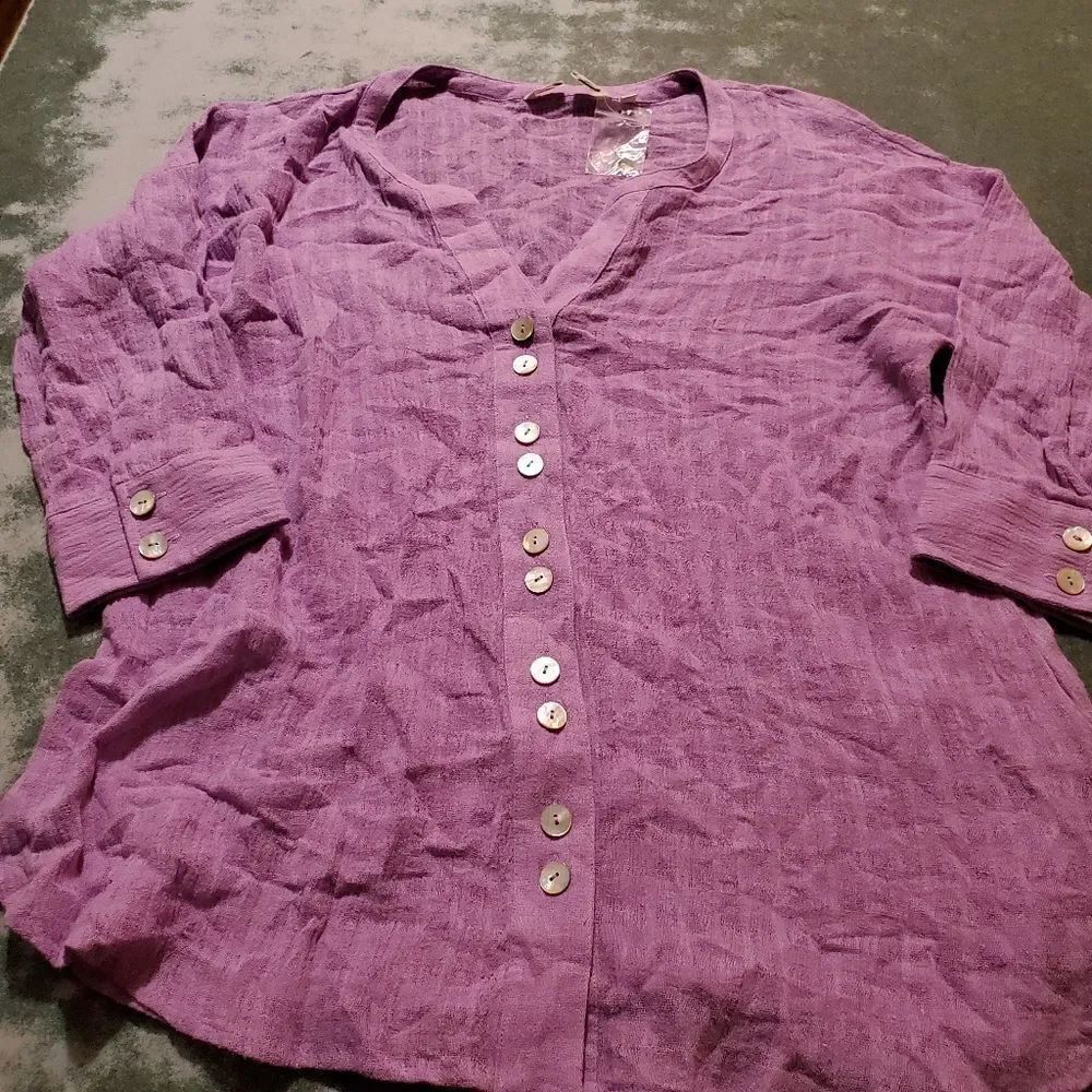 Soft Surroundings Crinkled Gauze purple Shirt sz Petite Small